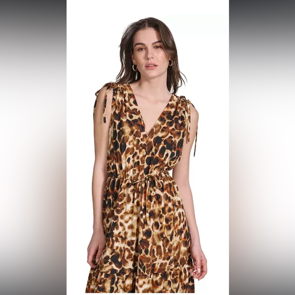 Calvin Klein Animal Print Tie Shoulder Maxi Dress Sz 4 - Picture 3 of 13